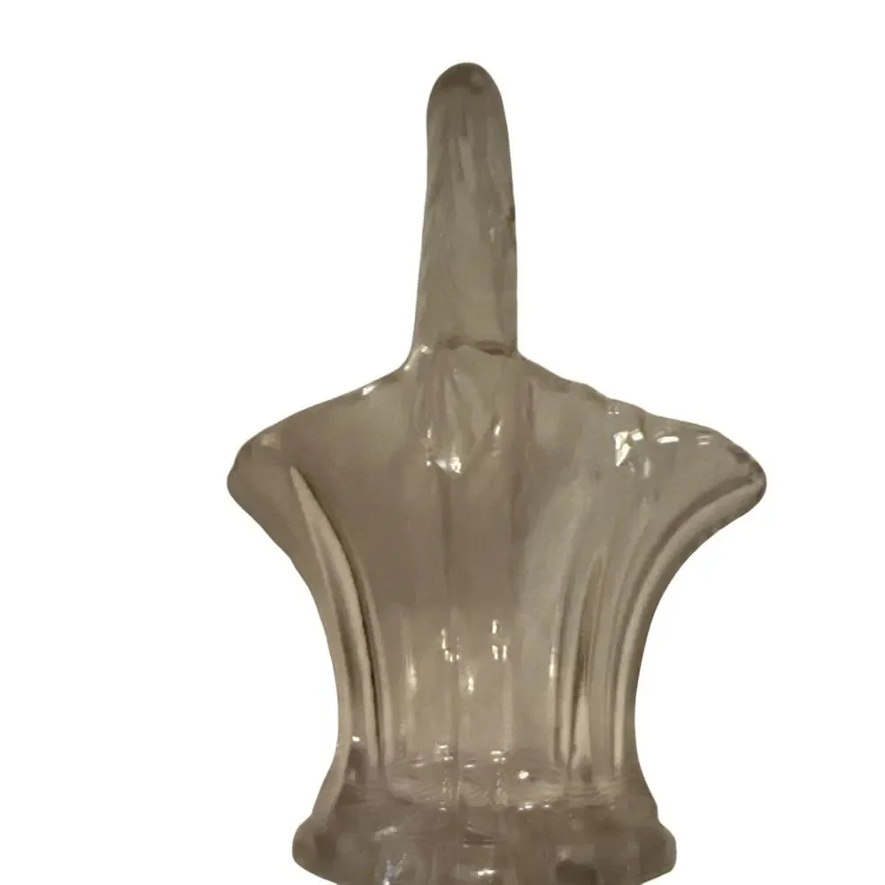 Vintage Duncan & Miller Clear Glass Basket w/Flared Ruffled Rim Paneled Body